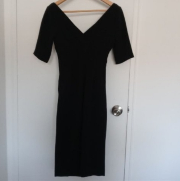 Maggy London V Neck Sleek Black Pencil Dress Sz 2 - Picture 2 of 3